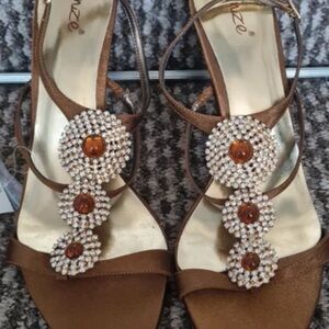 Glamorous Brown Heels with Crystal Accents